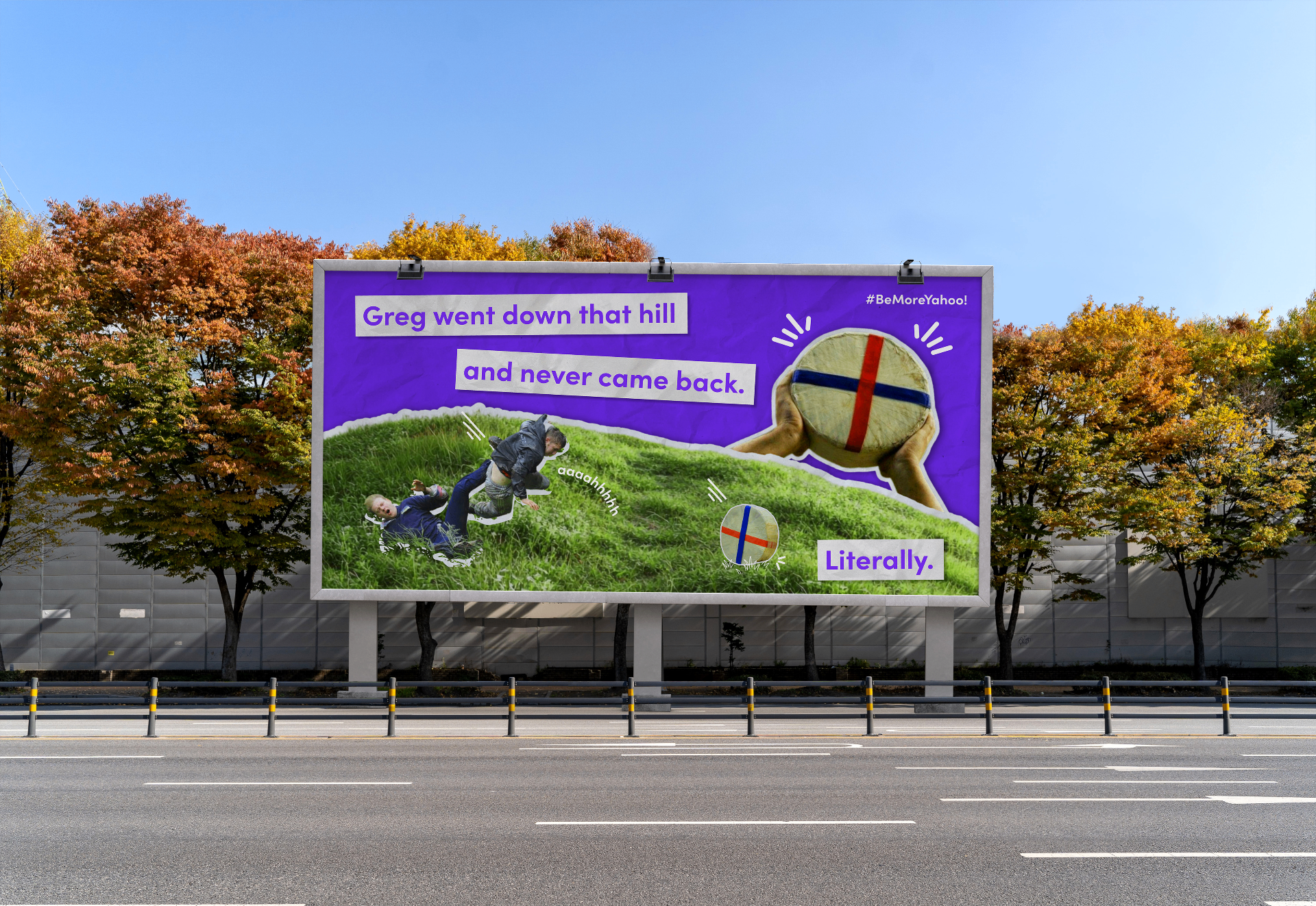 Mockup of the Greg Yahoo billboard installed roadside.