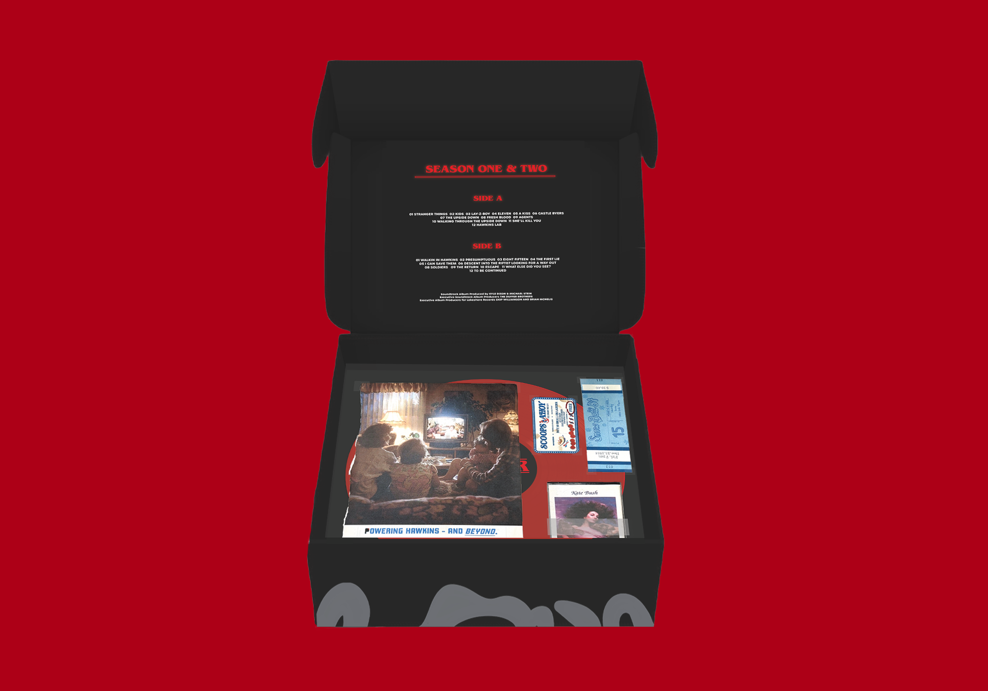 Hawkins vinyl box — props in clear tray