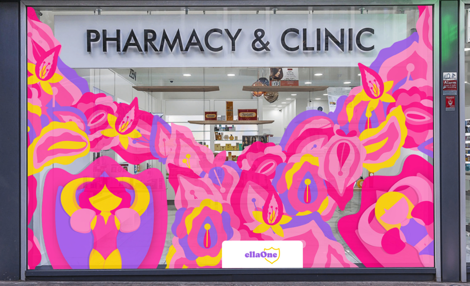 ellaOne pharmacy window takeover.